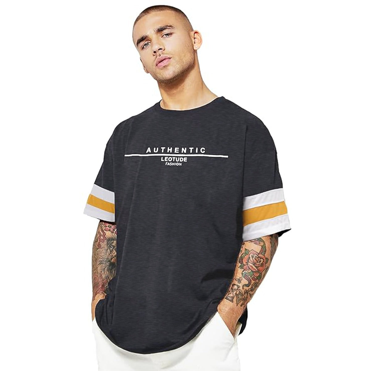 Oversize Down Shoulder Tee Shirt - Charcoal