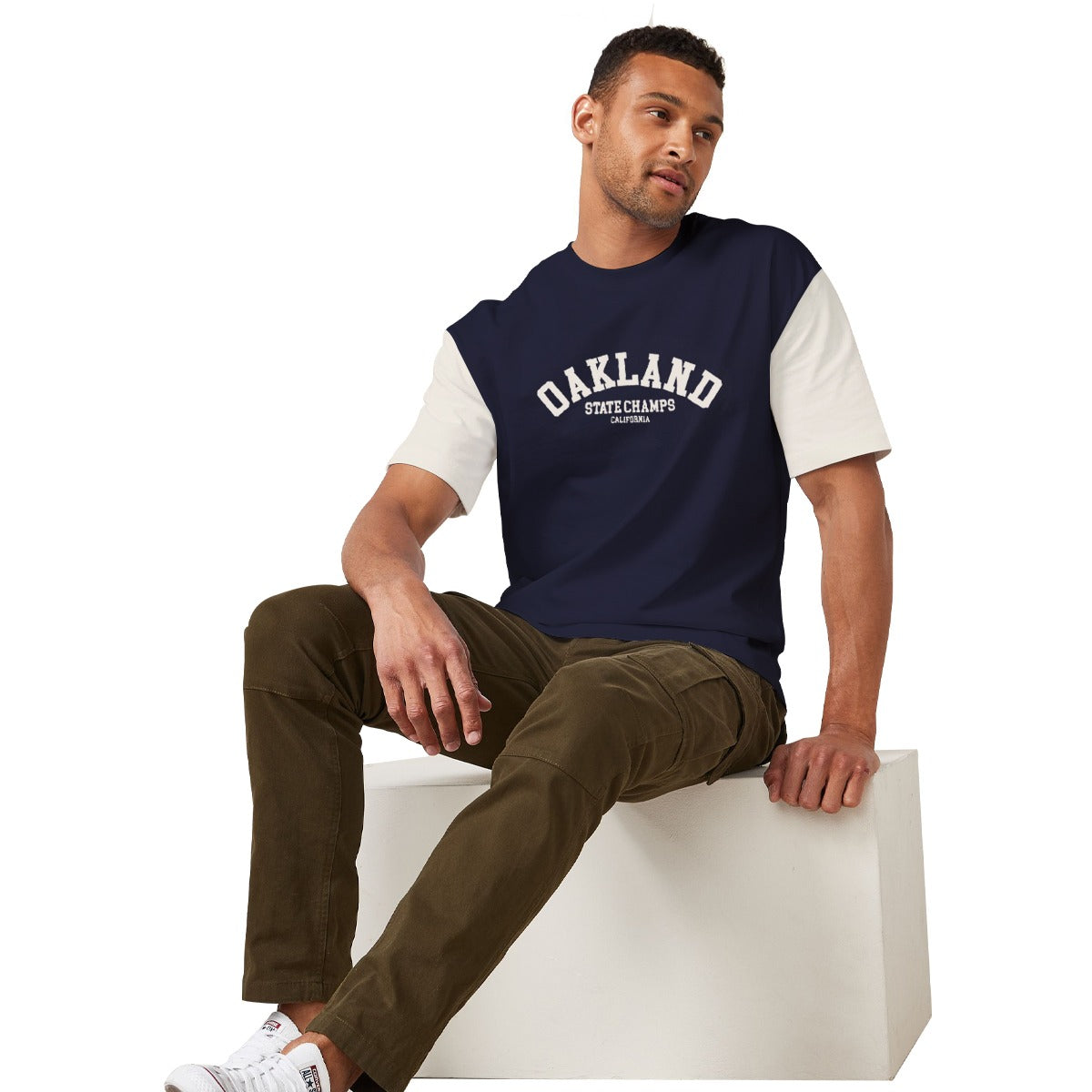 OVERSIZE DOWN SHOULDER TEE SHIRT - NAVY