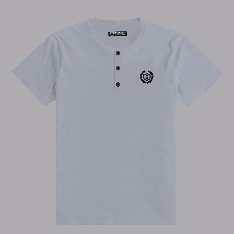 HG SIGNATURE EMB HENLEY TEE - SKY GRAY
