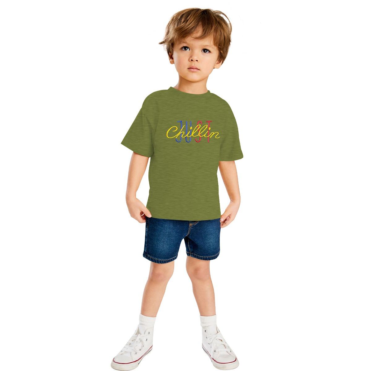 JUST CHILLING EMB O NECK BOY'S TEE SHIRT - GREEN