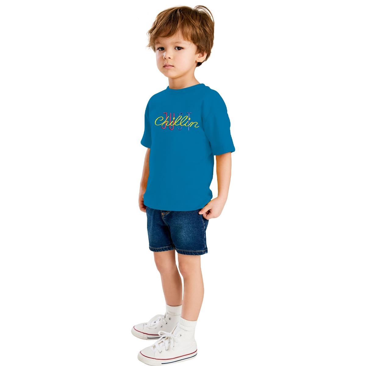 JUST CHILLING EMB O NECK BOY'S TEE SHIRT - TURQUOISE