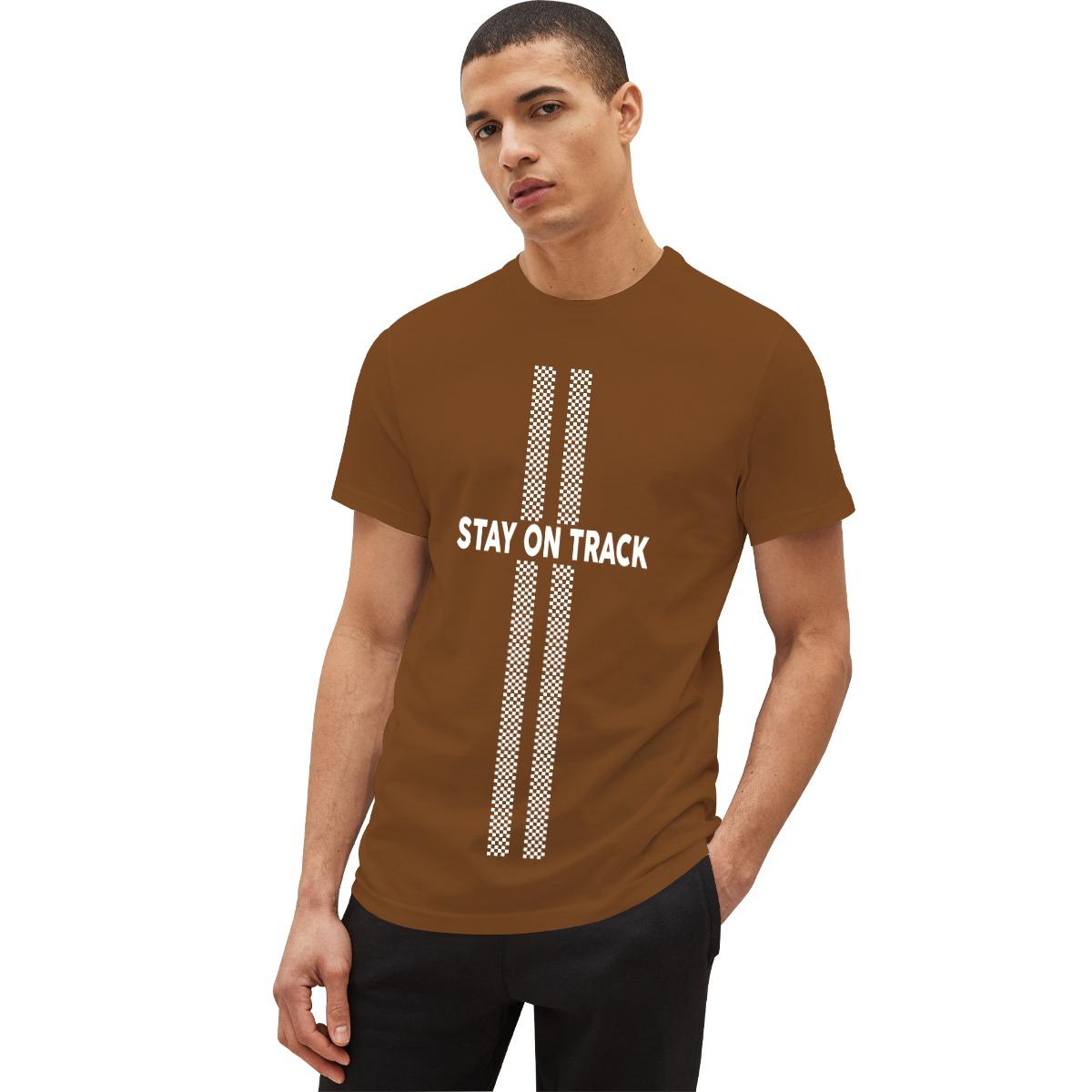 HG "STAY ON TRACK" Printed Tee Shirt - Tan Brown