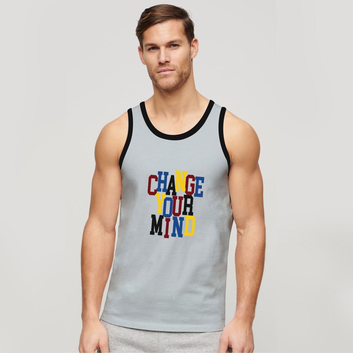 HG "CHANGE YOUR MIND" Printed Cotton Vest For Men's - Iceberg