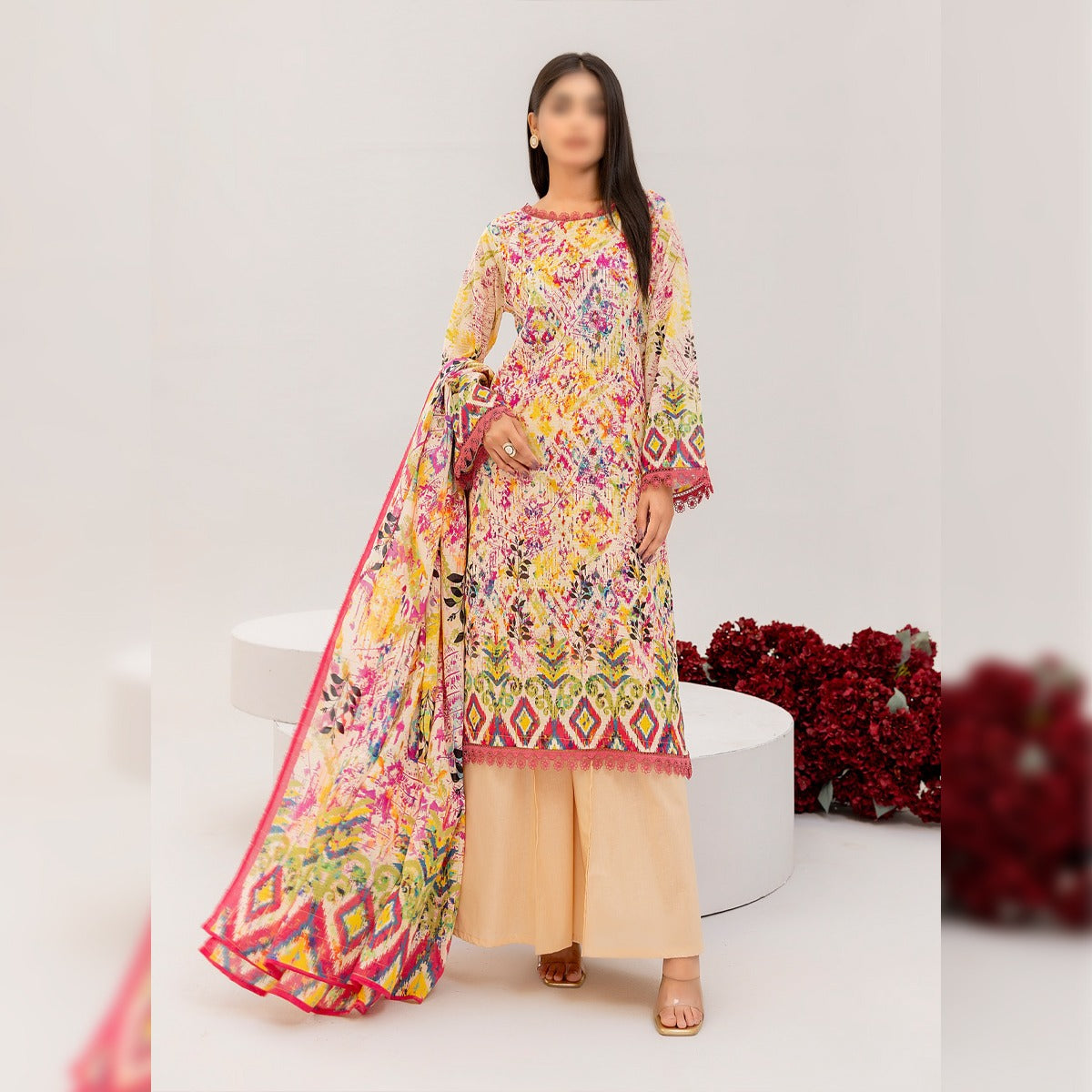 NUREH THREE PIECE DIGITAL LAWN SUIT - UNSTITCHED
