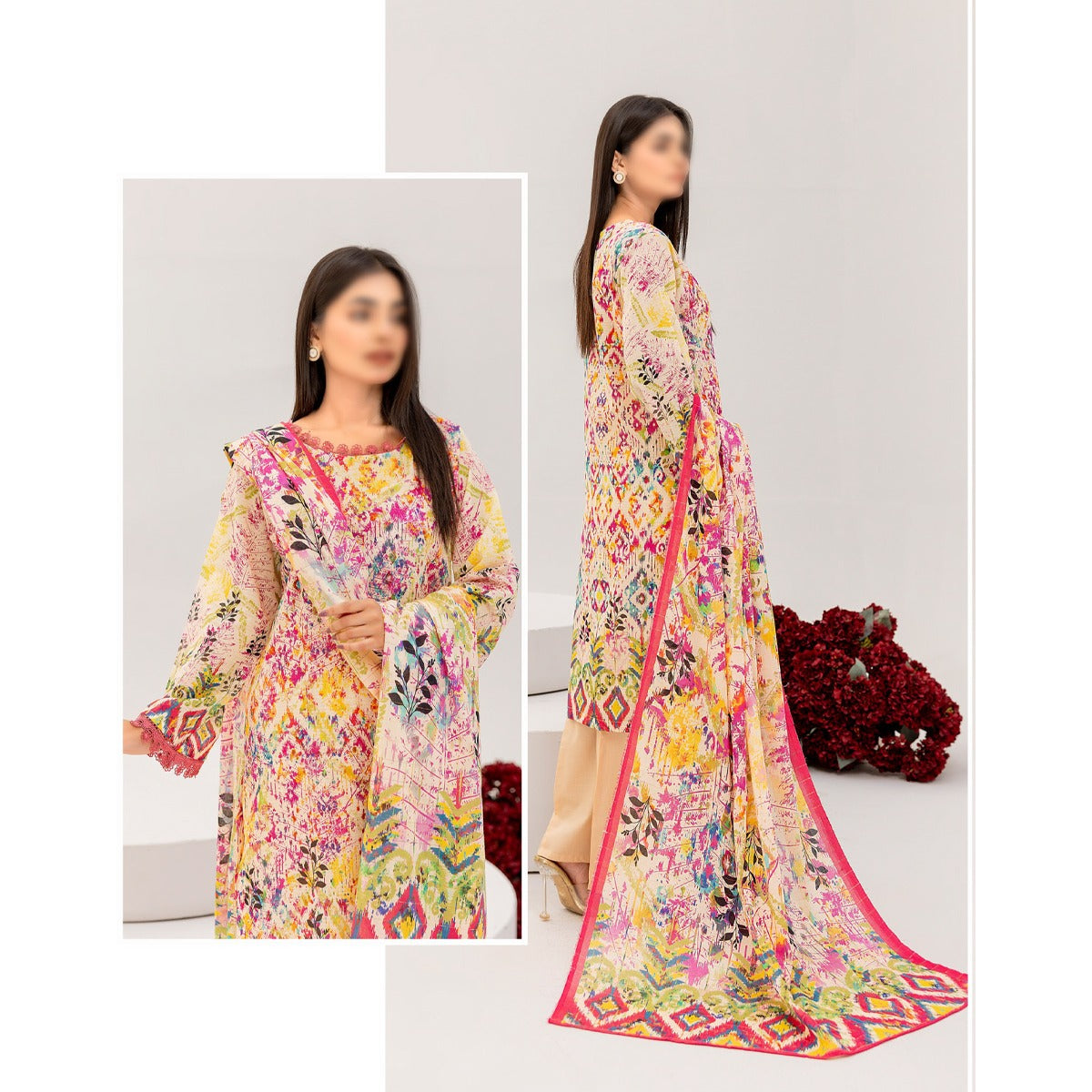 NUREH THREE PIECE DIGITAL LAWN SUIT - UNSTITCHED