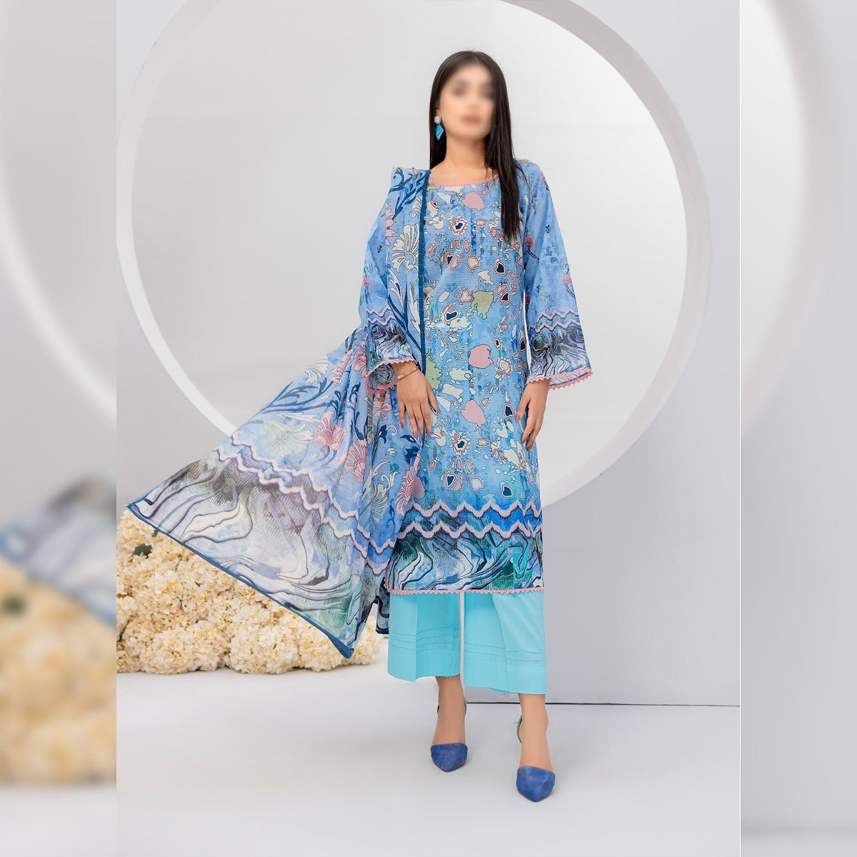 NUREH THREE PIECE DIGITAL LAWN SUIT - UNSTITCHED
