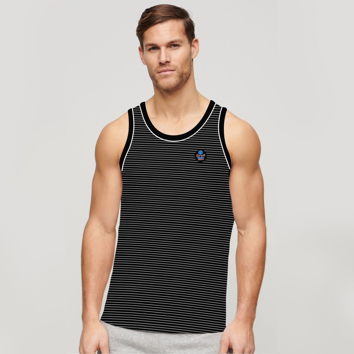 Men's Sleeveless White Lining Cotton Vest - Black