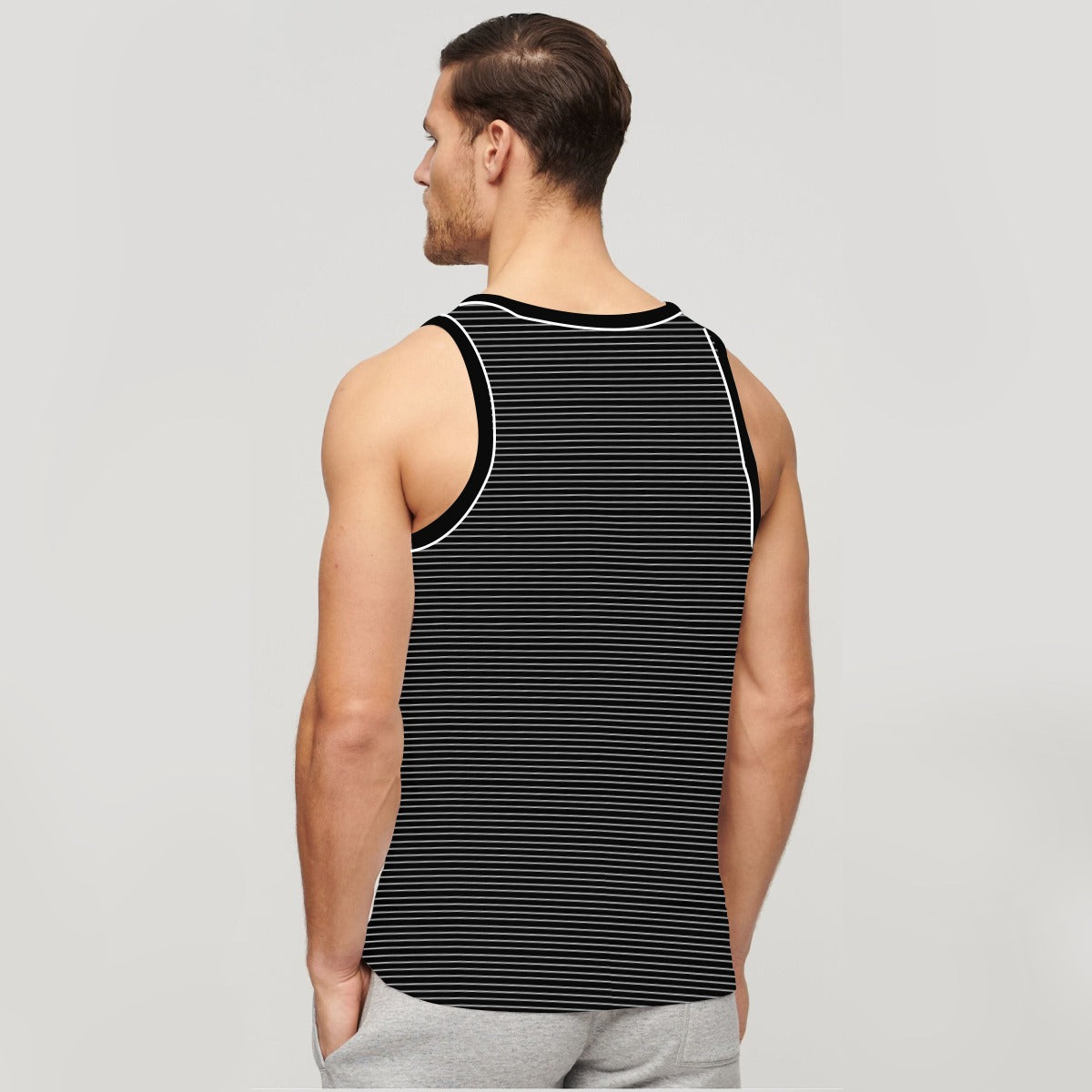 Men's Sleeveless White Lining Cotton Vest - Black
