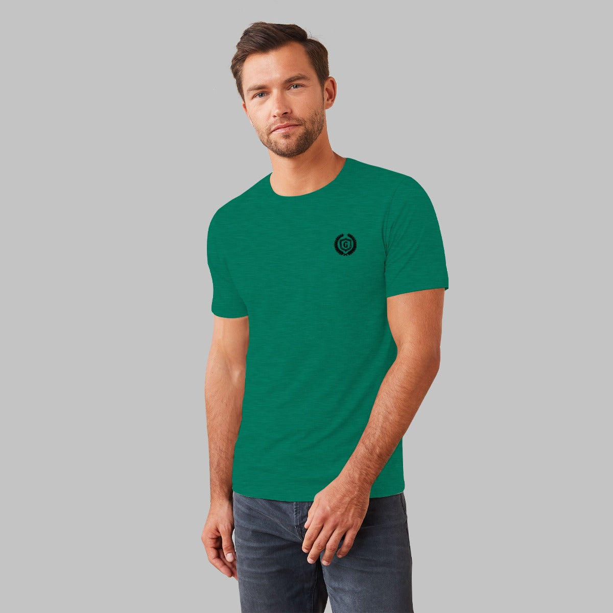 HG Signature Emb. Azadi Special Green O Neck T-Shirt For Men's