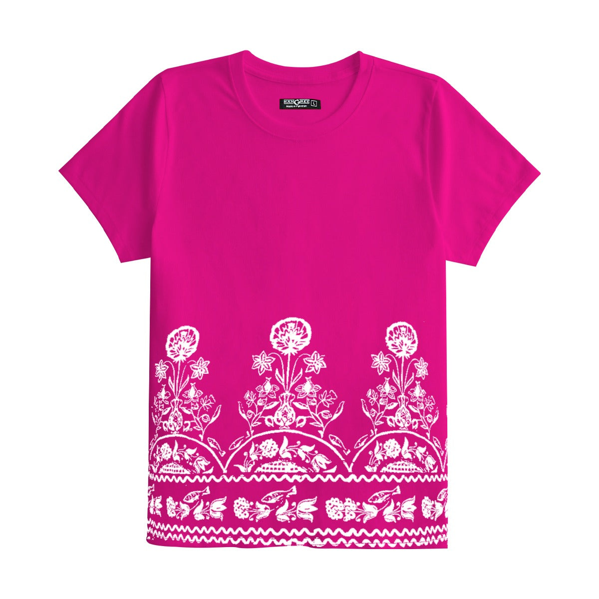 Women Floral Printed Tee Shirt - Barbie Pink