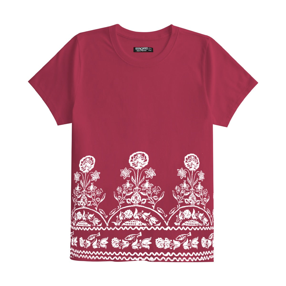 Women Floral Printed Tee Shirt - Burgundy