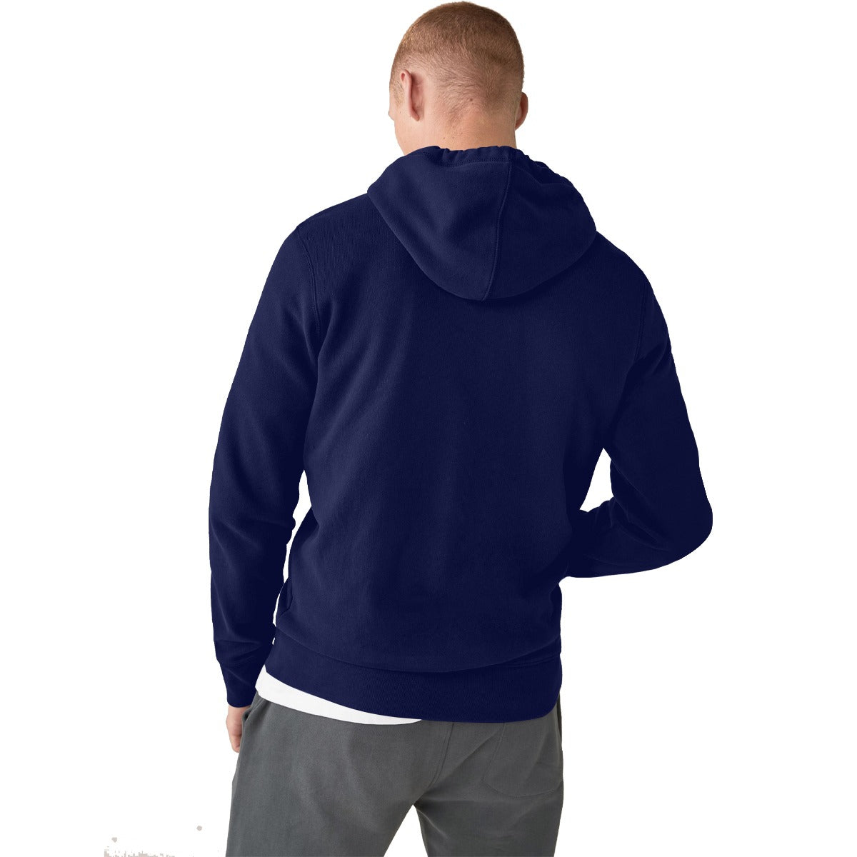 Men Plain Fleece Zip Up Hoodie - Navy
