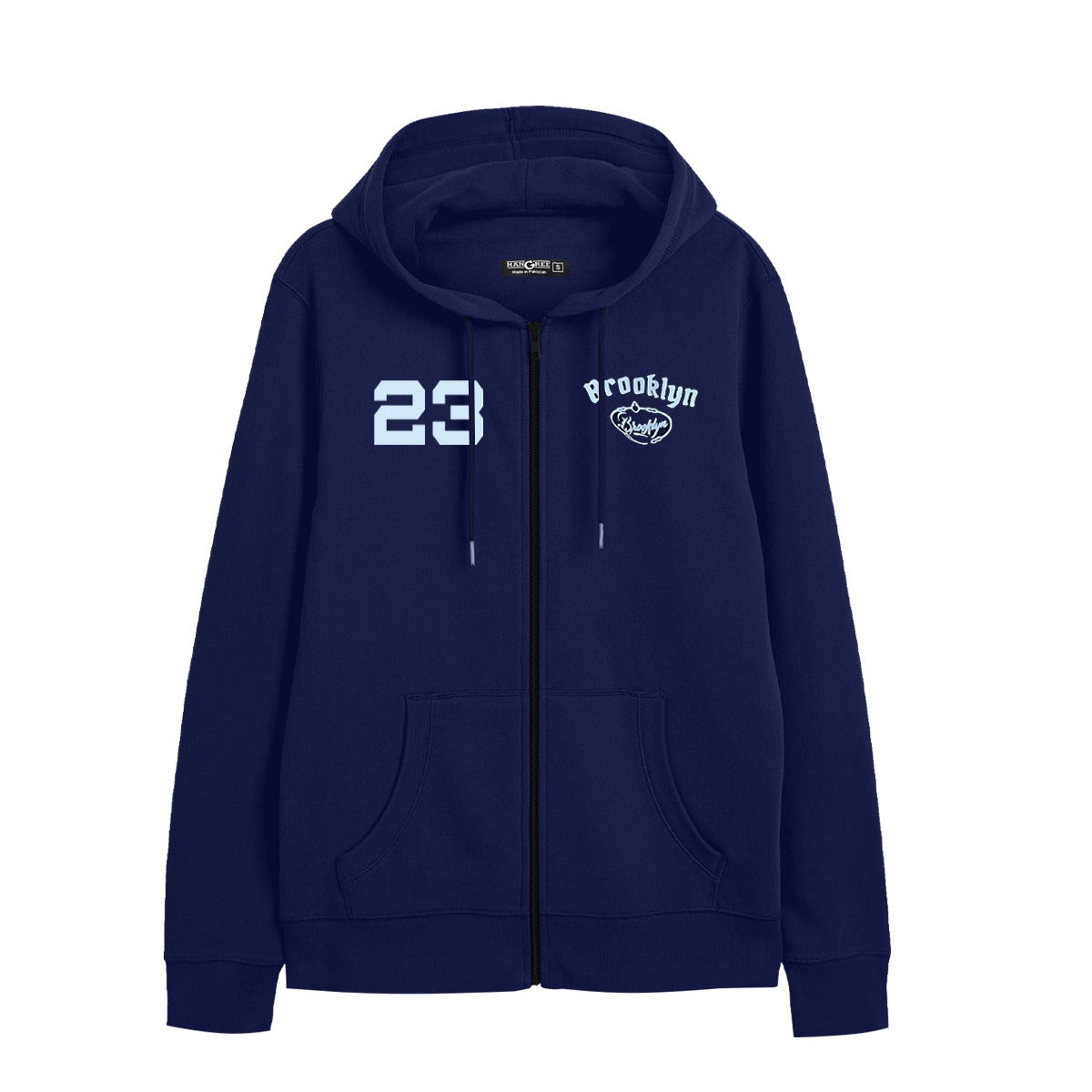 Men "Brooklyn" Printed Fleece Zip Up Hoodie - Navy