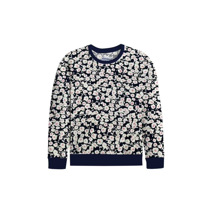 Girl's Allover Floral Printed Fleece Twin Set - Navy