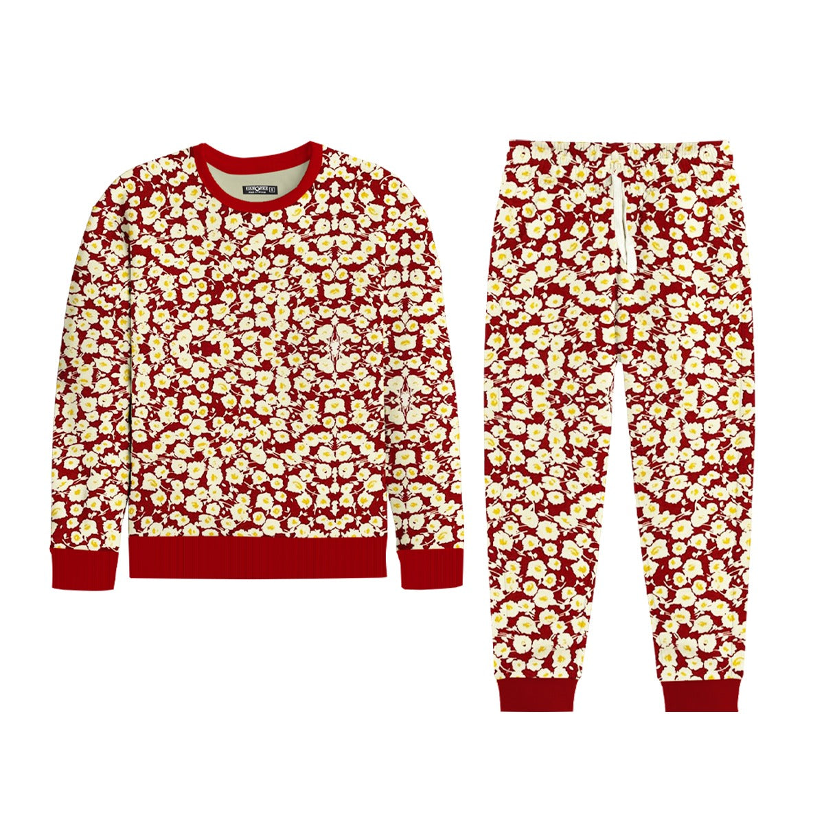 Girl's Allover Floral Printed Fleece Twin Set - Red