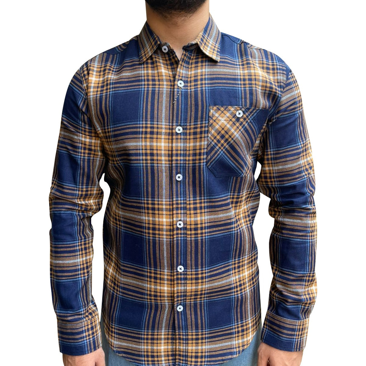 Men's Elegant Blue Check Casual Shirt