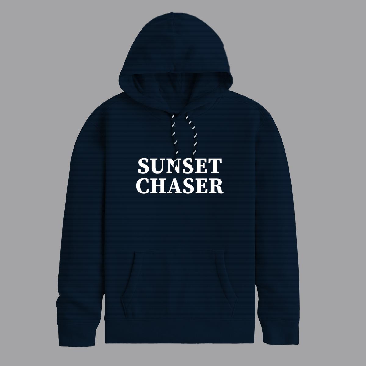 "Sunset Chaser" Printed Ripple Fleece Hoodie - Navy
