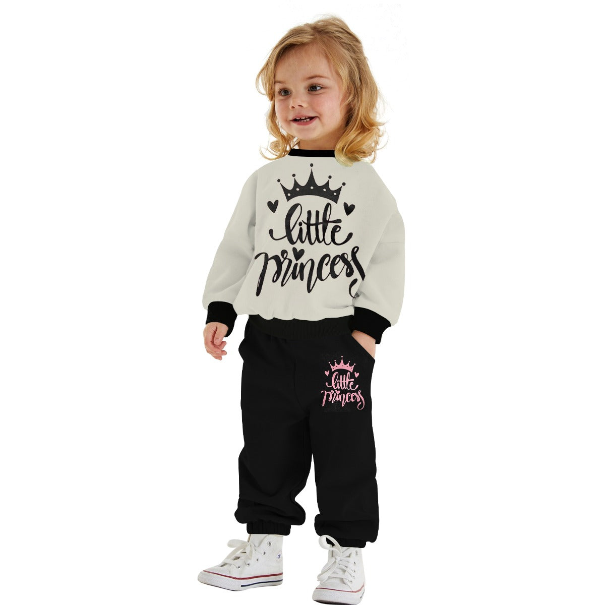 Girls "Little Princess" Printed Twin Set - Skin & Black