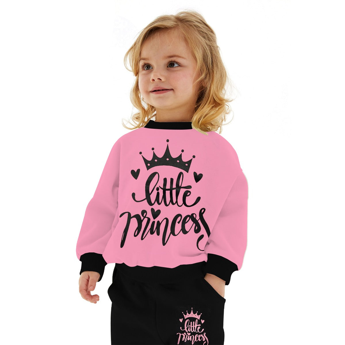Girls "Little Princess" Printed Twin Set - Pink & Black