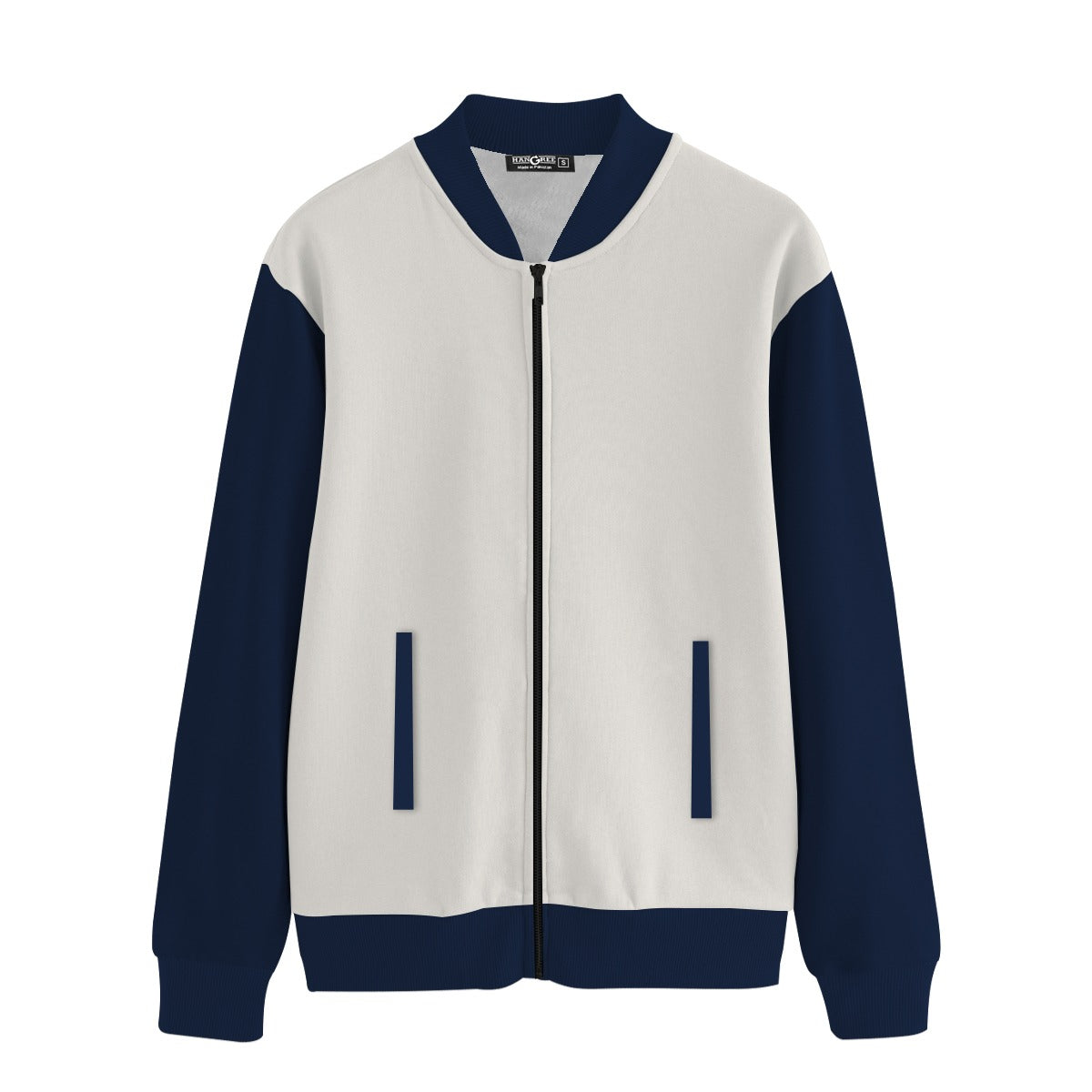 Elegant Contrast Sleeve Fleece Zipper Jacket - Off White