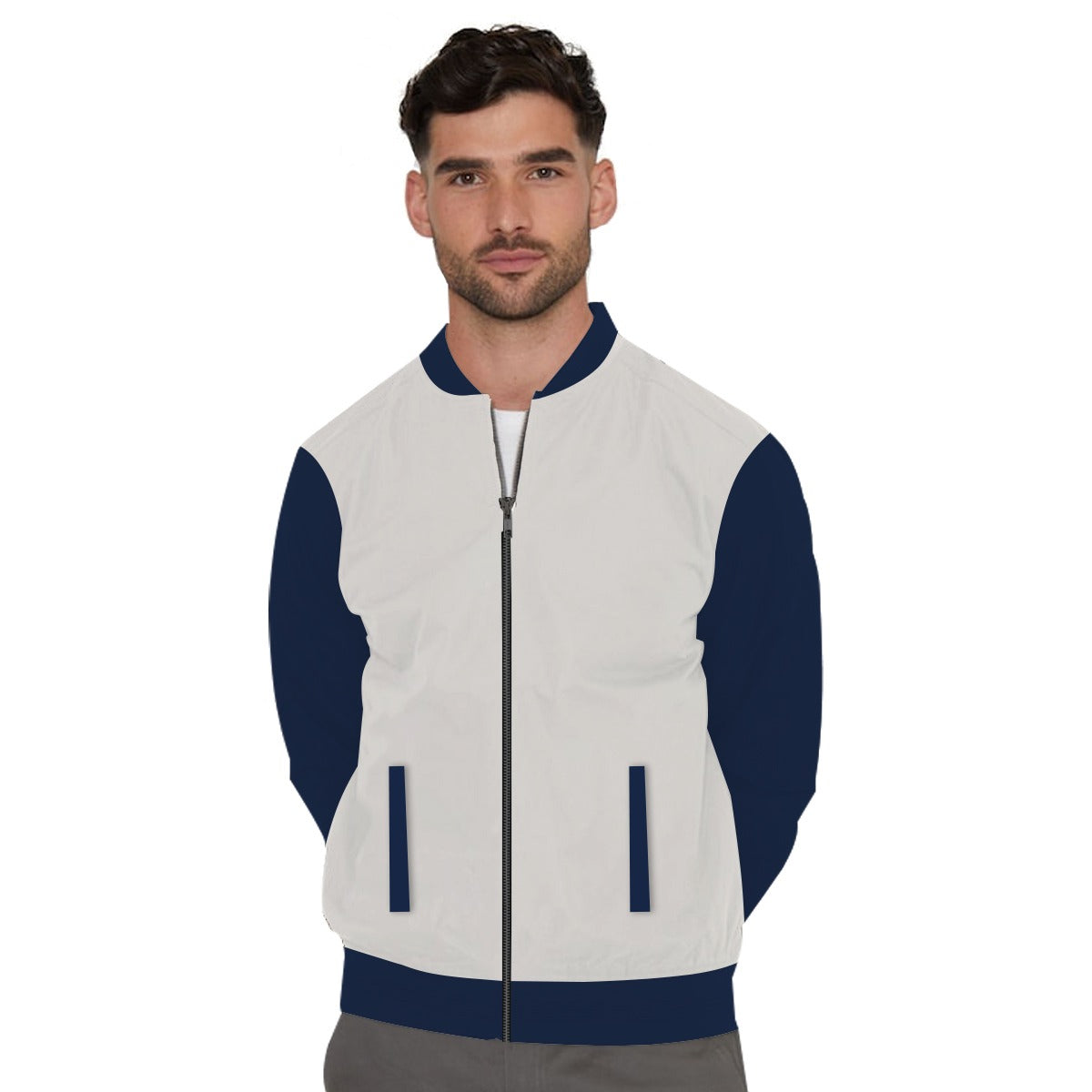 Elegant Contrast Sleeve Fleece Zipper Jacket - Off White
