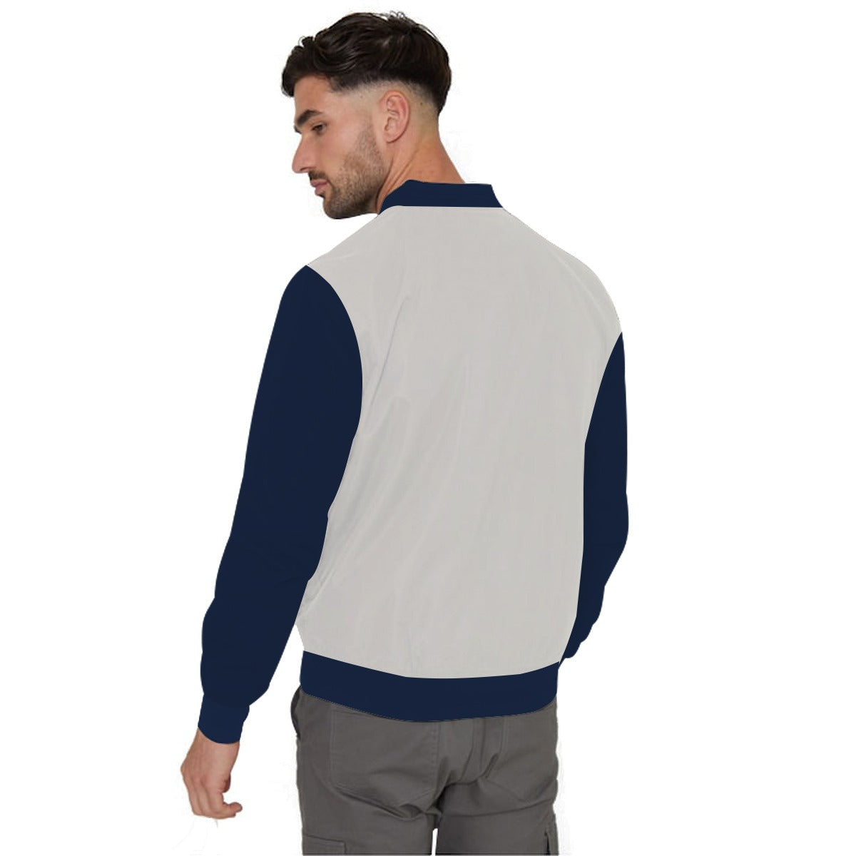 Elegant Contrast Sleeve Fleece Zipper Jacket - Off White