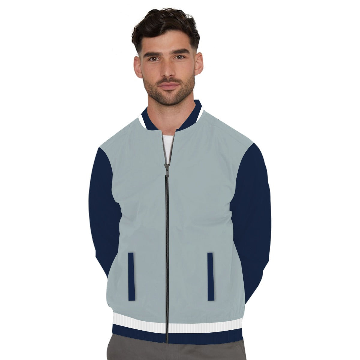 Elegant Contrast Sleeve Fleece Zipper Jacket - Ace Sky