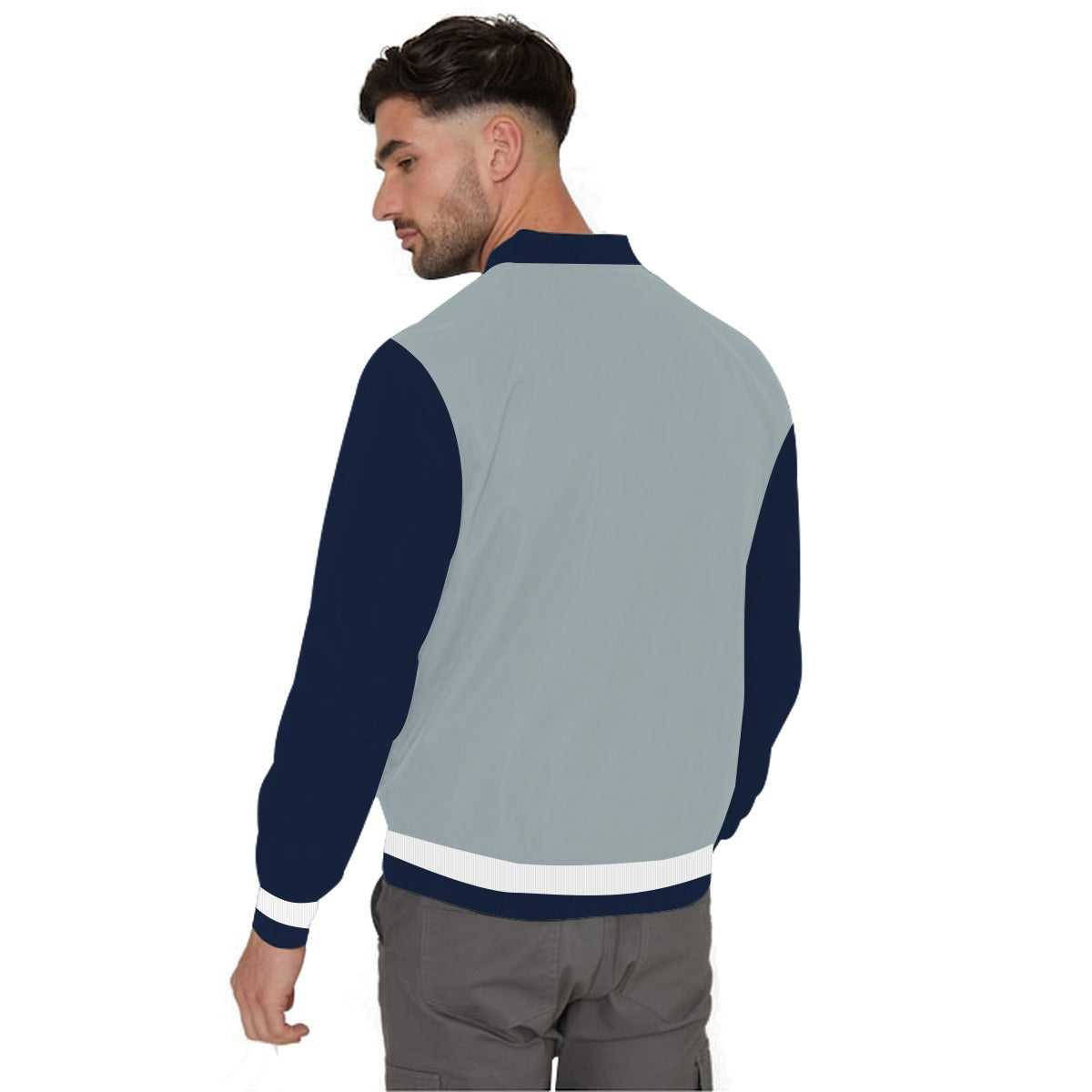 Elegant Contrast Sleeve Fleece Zipper Jacket - Ace Sky