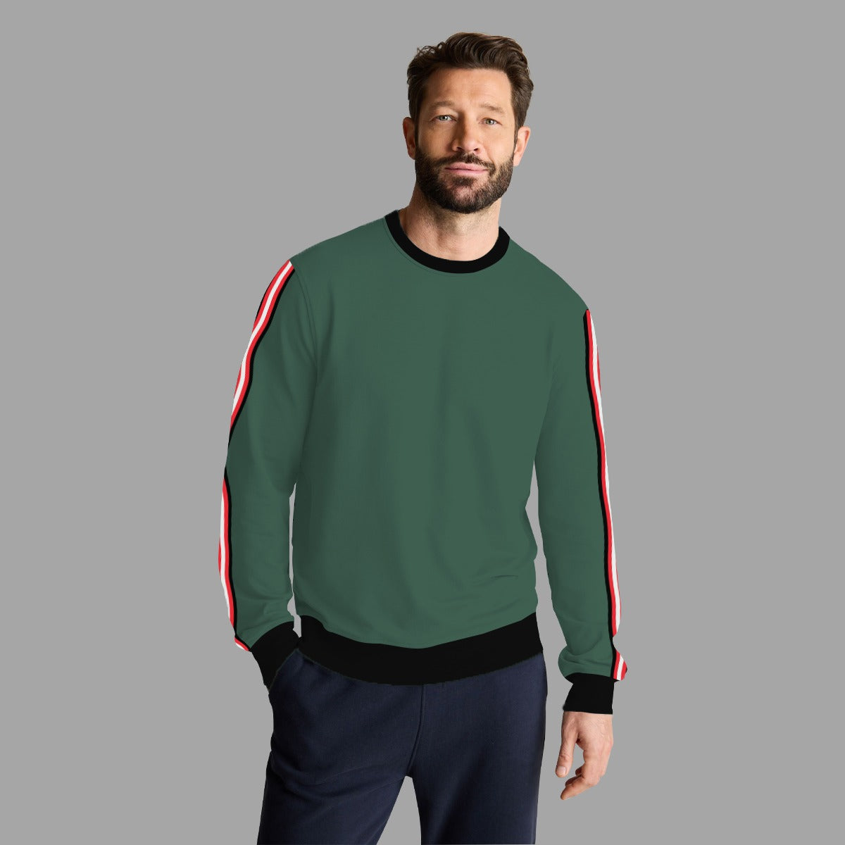 Super Solid Sleeves Fashion Fleece Sweat Shirt - Green