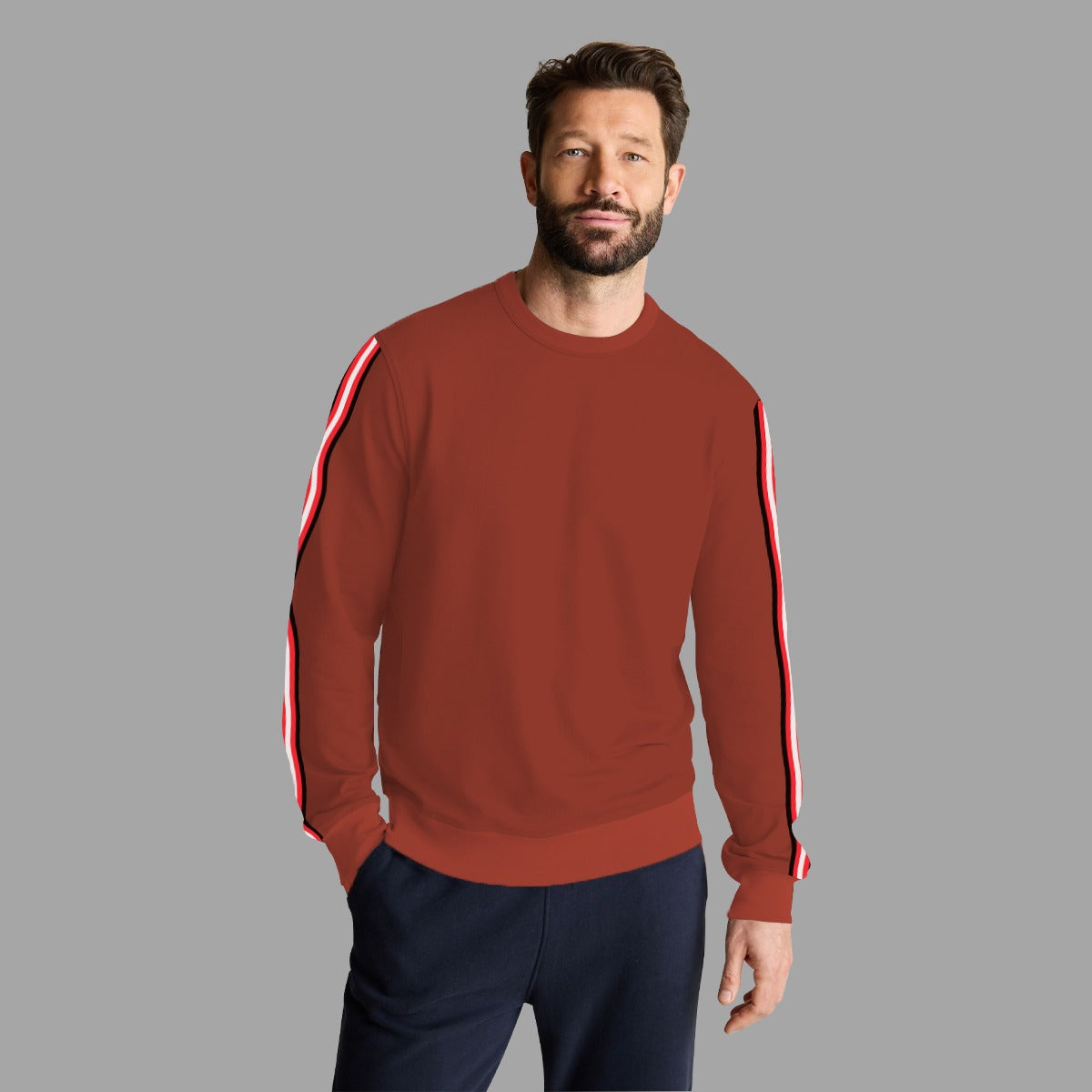 Super Solid Sleeves Fashion Fleece Sweat Shirt - Dark Rest