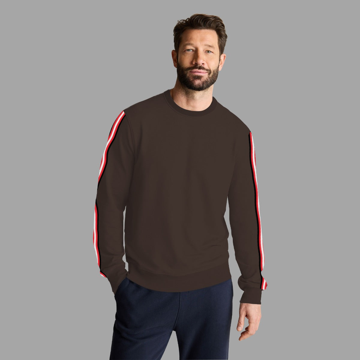 Super Solid Sleeves Fashion Fleece Sweat Shirt - Brown