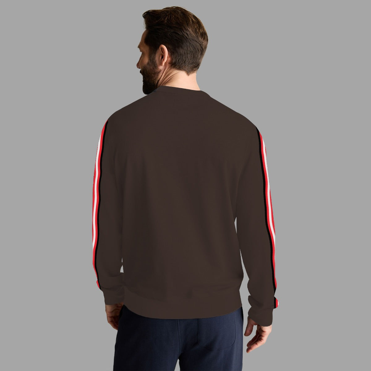 Super Solid Sleeves Fashion Fleece Sweat Shirt - Brown