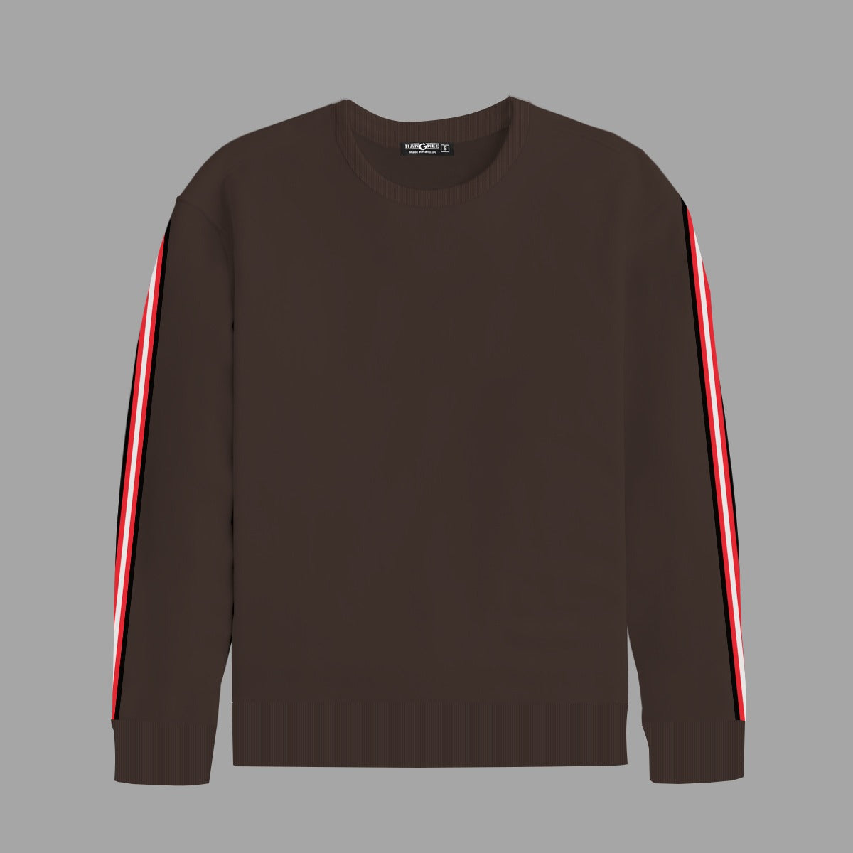 Super Solid Sleeves Fashion Fleece Sweat Shirt - Brown