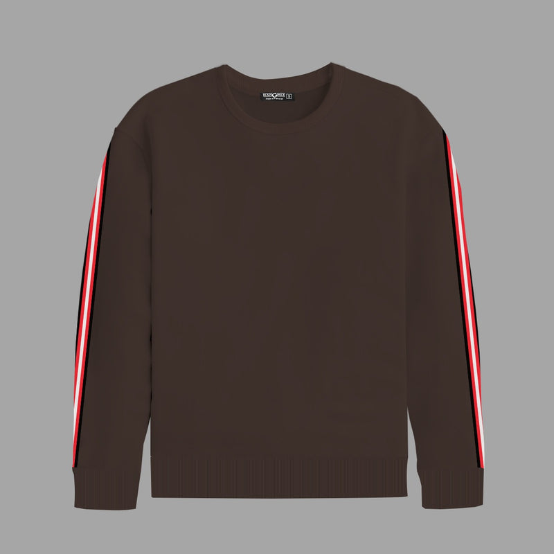 Super Solid Sleeves Fashion Fleece Sweat Shirt - Brown