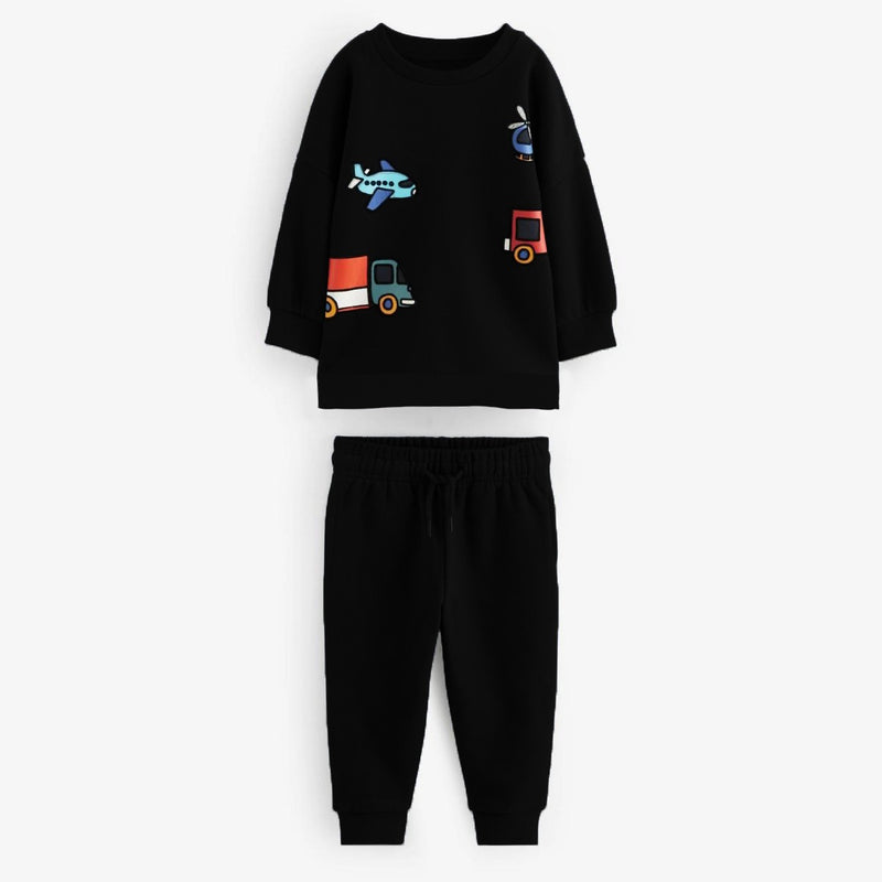 Unisex Graphic Printed Twin Set - Black