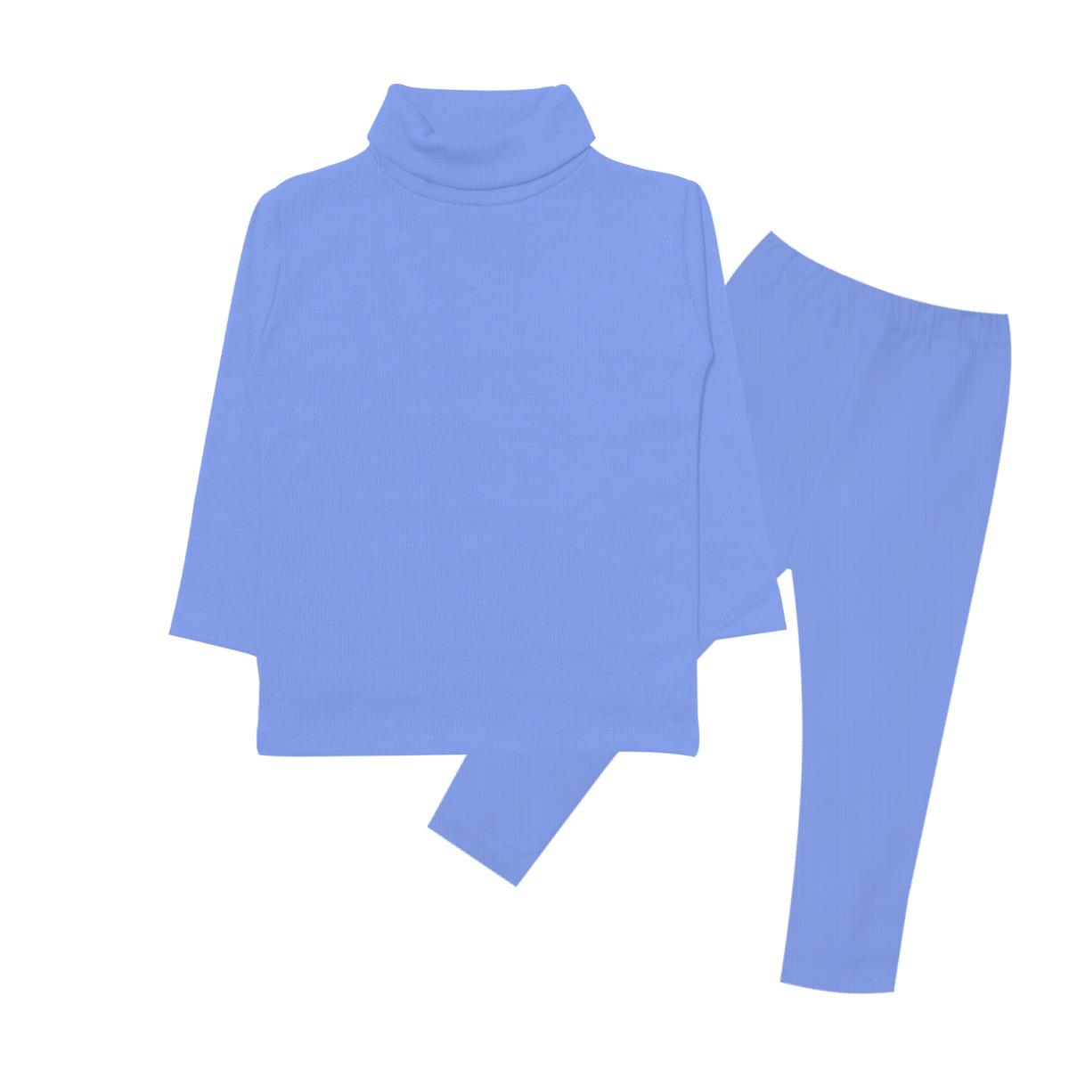 Kid's High Neck Rib Inner Suit - Sky Blue