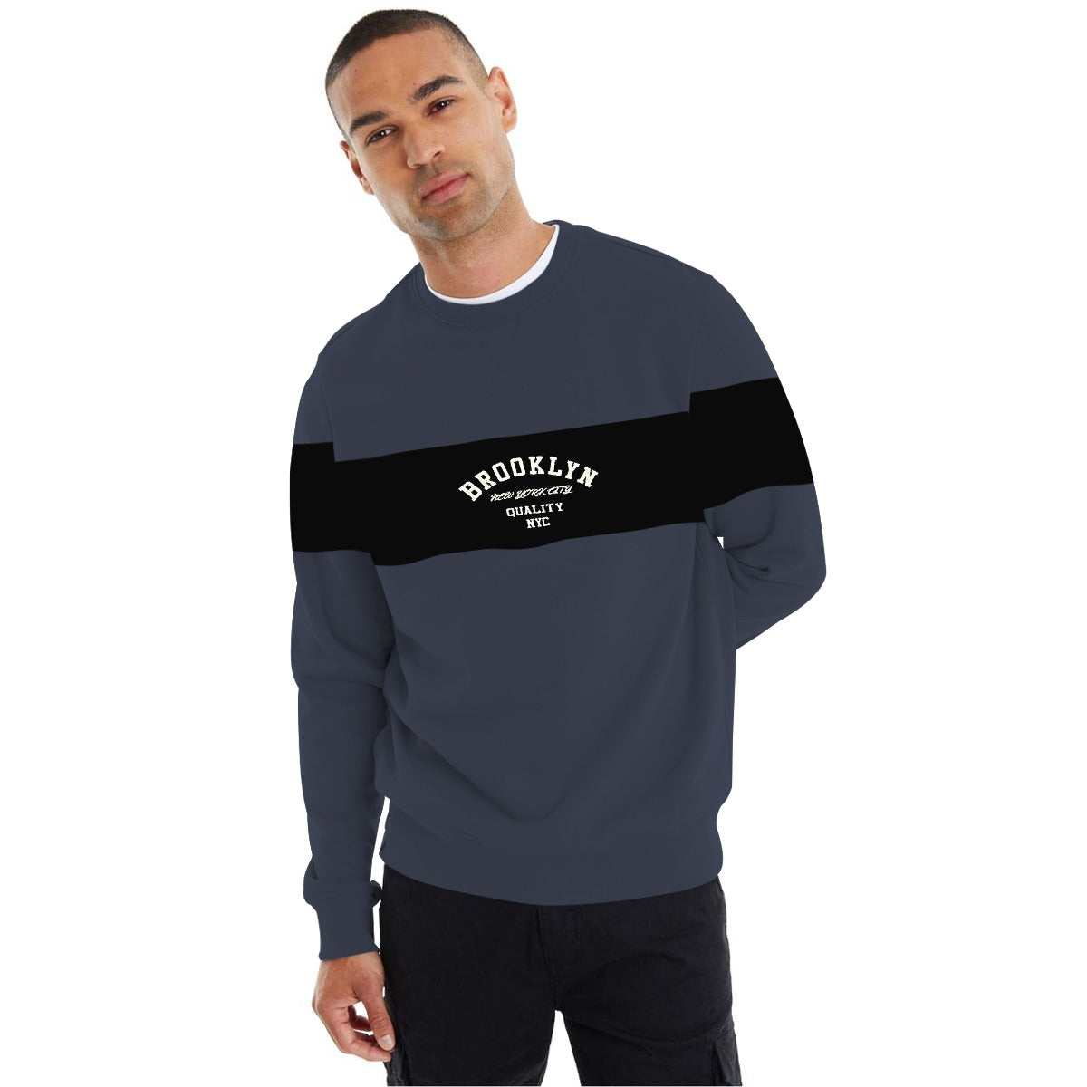 Cut & Sew "Brooklyn" Printed Panel Sweat Shirt - Gray