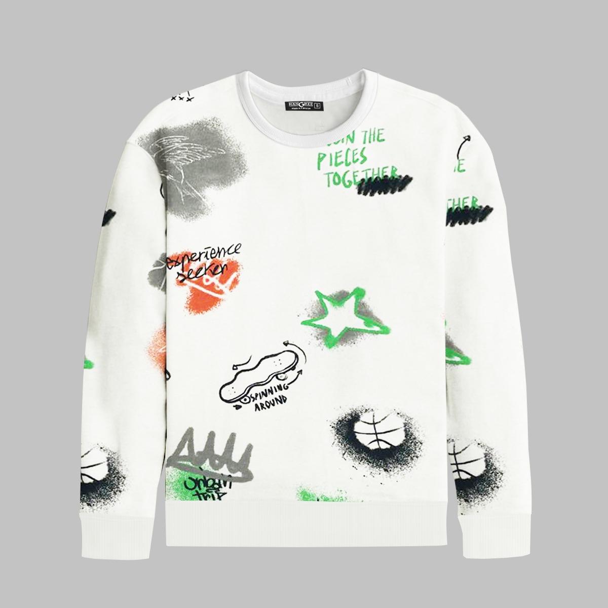 All Over Graphic Printed Sweat Shirt - White