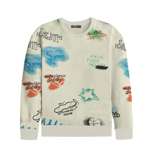 All Over Graphic Printed Sweat Shirt - Off White (Minor Fault)