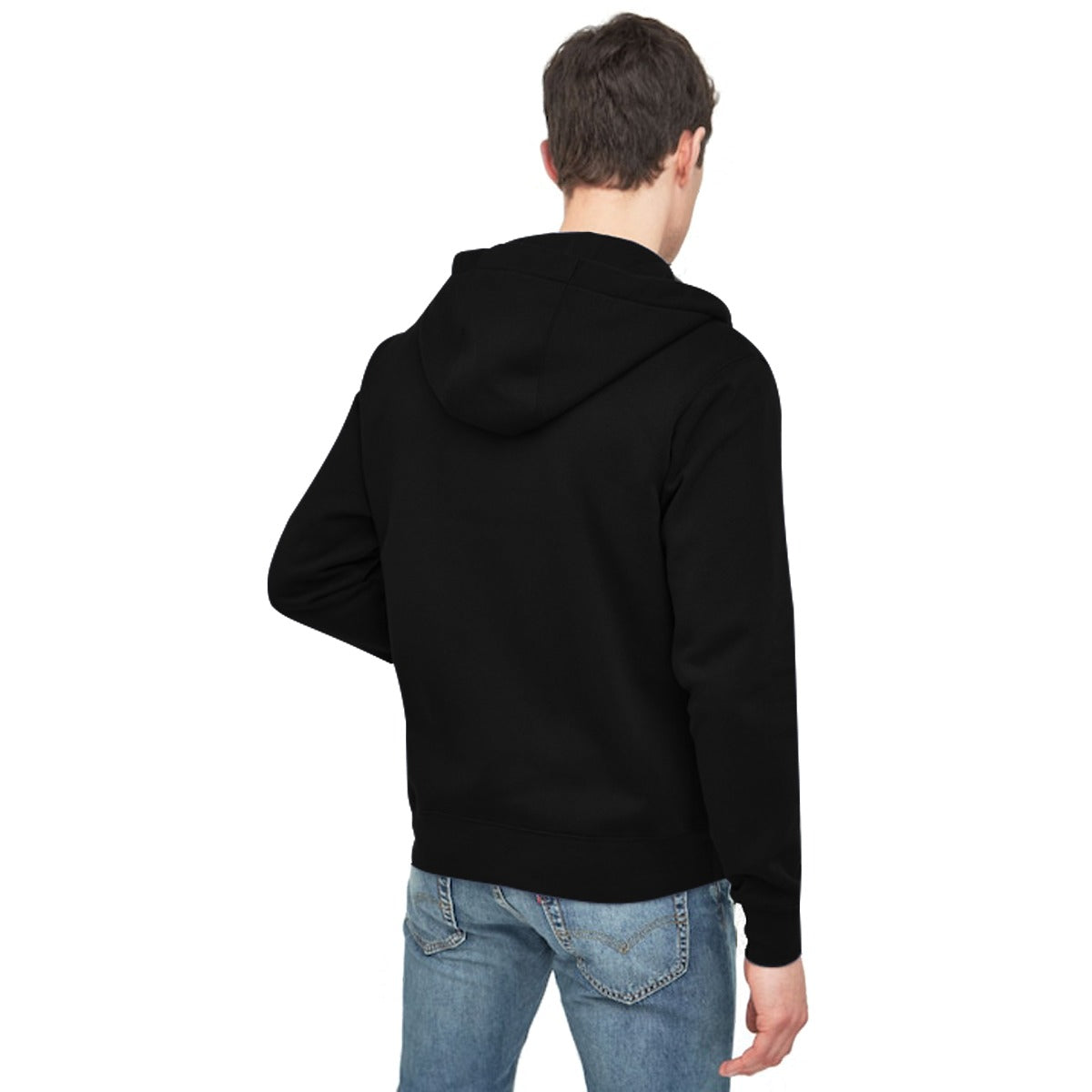 Men Plain Fleece Zip Up Hoodie - Black