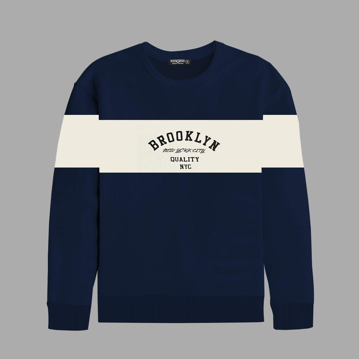 Cut & Sew "Brooklyn" Printed Panel Sweat Shirt - Navy