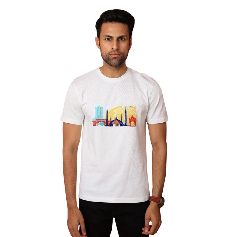 City Icon Embroidered Men Tee Shirt - White