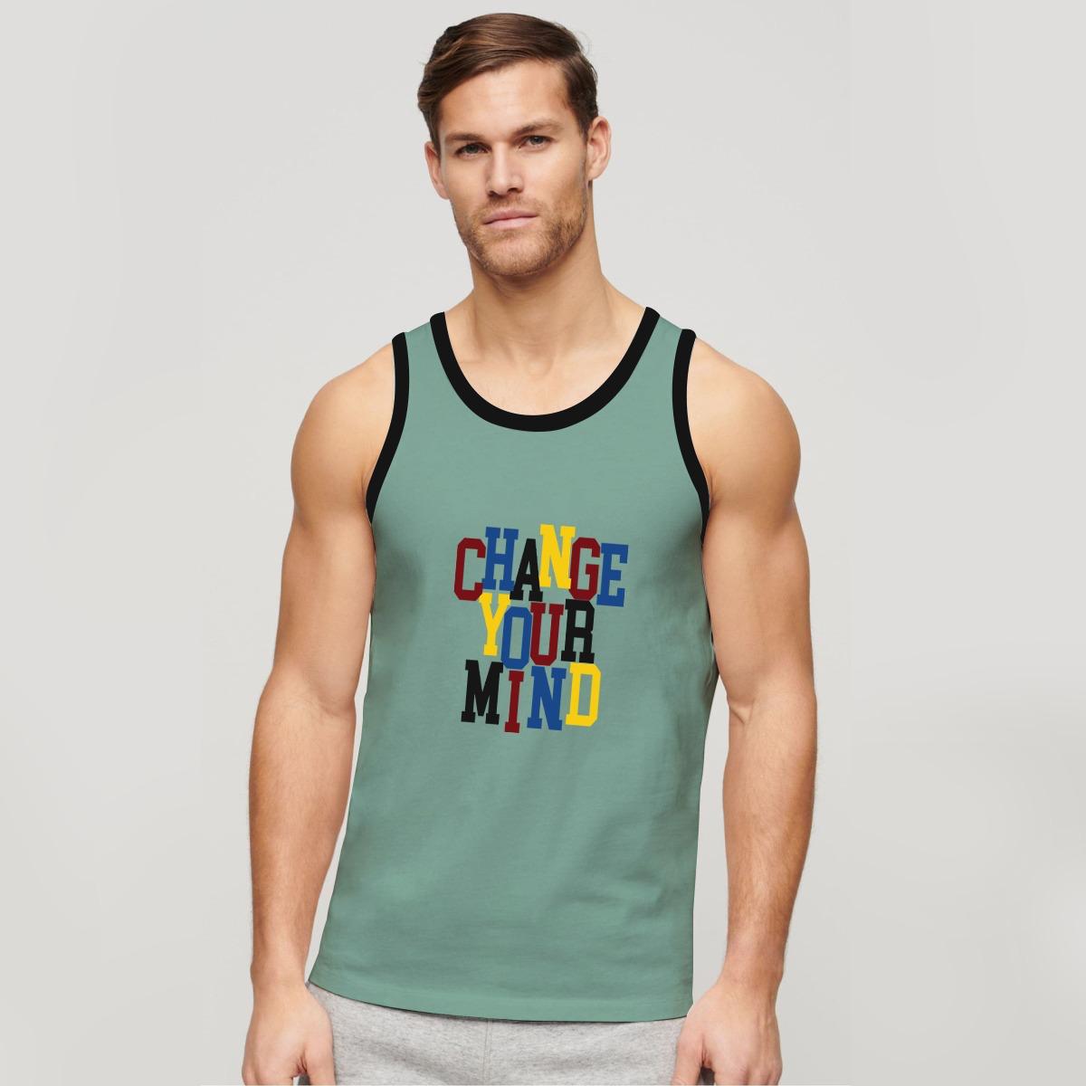 HG "CHANGE YOUR MIND" Printed Cotton Vest For Men's - Turquoise Green