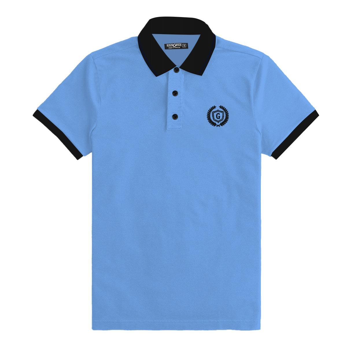 Signature Embroidered Contrast Collar Polo - Sky