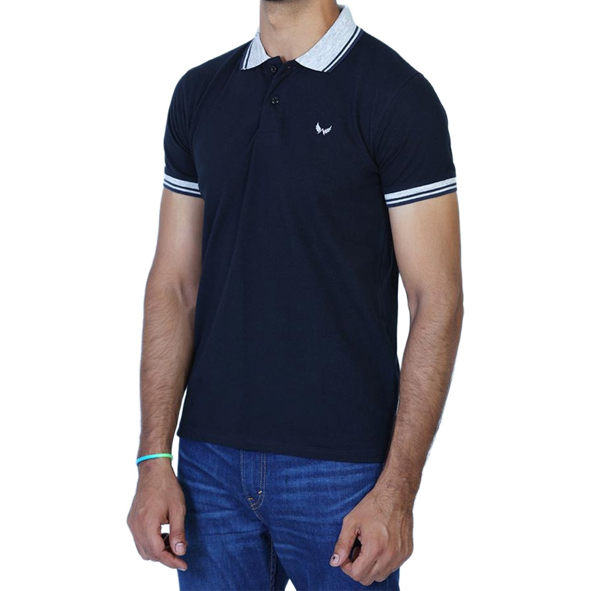 Signature Embroidered Contrast Tipping Collar Polo - Navy