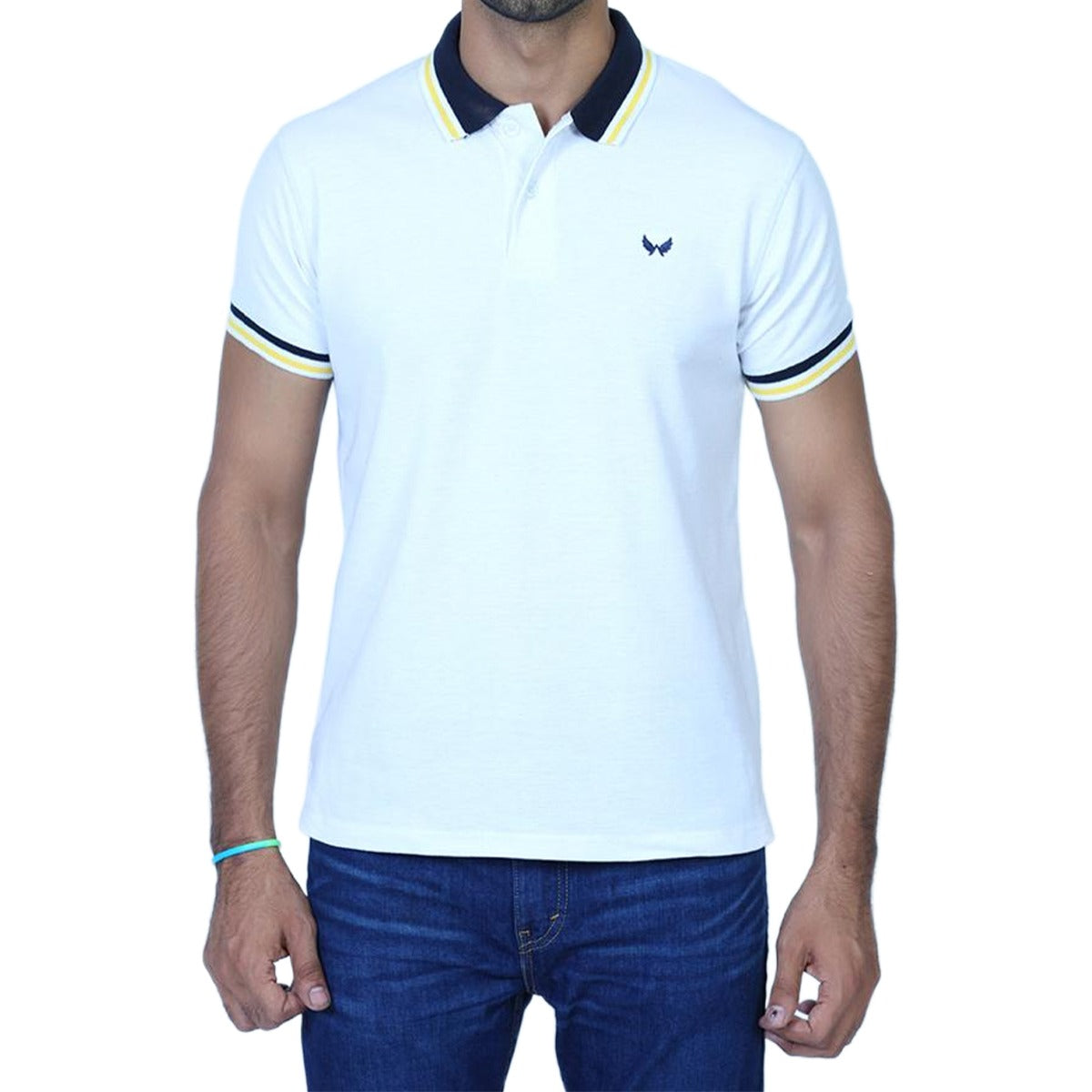 Signature Embroidered Tipping Collar Polo - White
