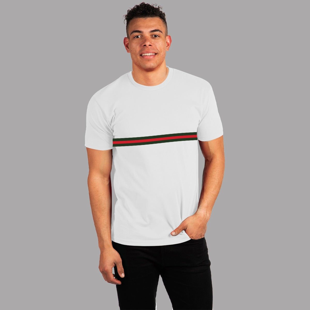 Men Chest Fashion Ribbon Tee Shirt - White