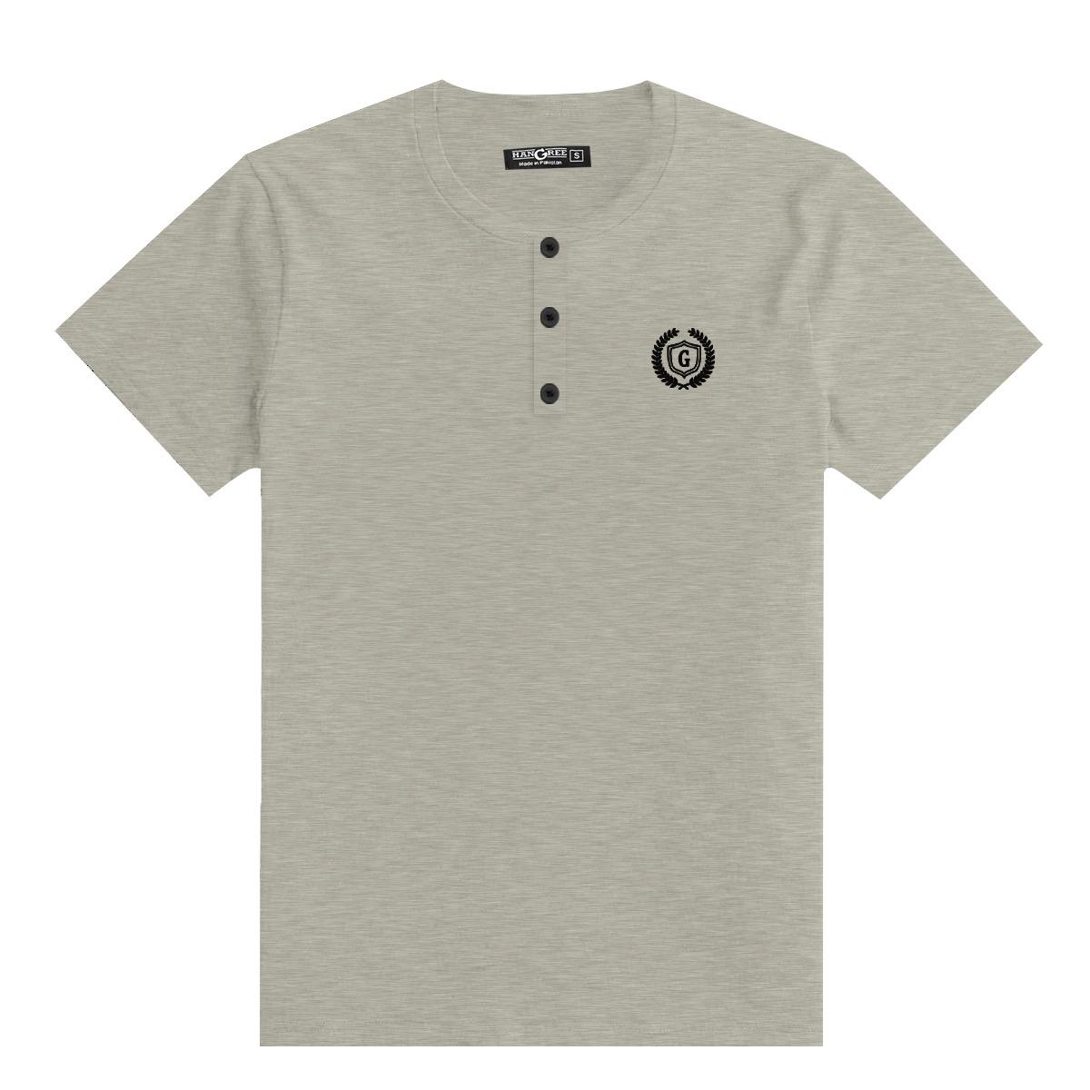 HG Signature Embroidered Henley Tee - Textured Gray