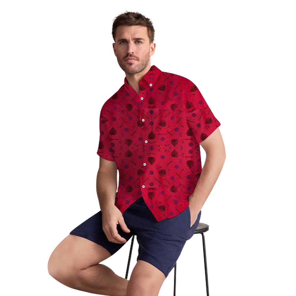 Men's All Over Cotton Half Sleeves Casual Shirt - Red