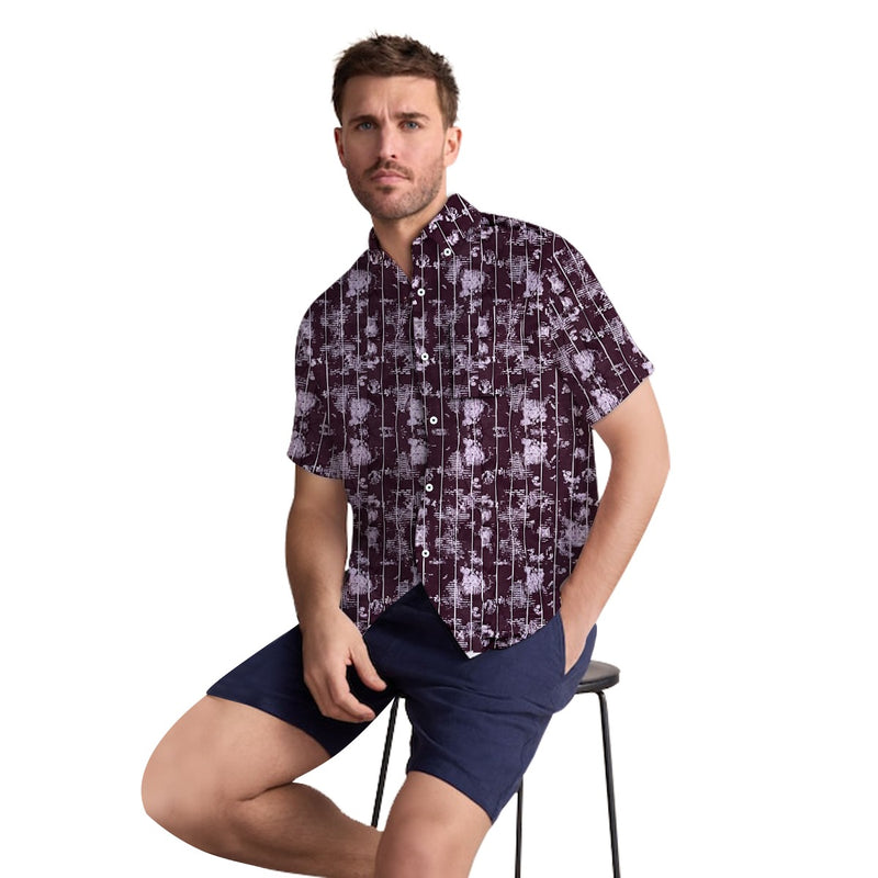 Men’s Abstract Grid Printed Casual Shirt - Maroon